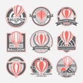 Balloon vintage isolated label set. Balloon federation symbol. Flying club logo. Hot air balloon festival badge. Royalty Free Stock Photo