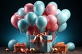 Balloonbound surprise creative composition merges gift box and vibrant flying balloons