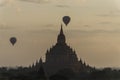 Hot air ballooning over Bagan pagodas, Myanmar Royalty Free Stock Photo