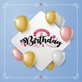 Happy birthday greeting card print template with cute balloons