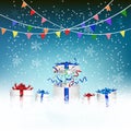 Christmas ornaments with snow flexes on winter background