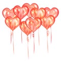 Realistic red balloons-hearts. Balloons for romantic party, celebration valentine`s day. Flying glossy balloons. Holiday vector