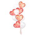 Bunches of red hearts and white helium balloons. Party decorations for birthday, anniversary, celebration. Vector illustration Royalty Free Stock Photo