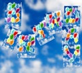 Balloons against the sky. Happy Birthday. 3d illustration Royalty Free Stock Photo