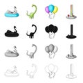 Balloons amusement, attraction silomere, boat swan, dinosaur. Amusement park set collection icons in cartoon black Royalty Free Stock Photo