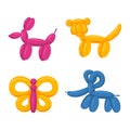 Balloons animals. Kids party decoration, air rubber balloons different fauna shapes, cute bright figures, children