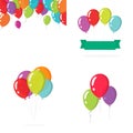 Balloons birthday party colorful vector set or baloons bunch group flying in the air isolated on white flat cartoon illustration, Royalty Free Stock Photo