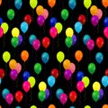 Balloons on black, seamless pattern. Multicolored party balloons background. Royalty Free Stock Photo