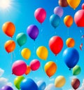 Balloons in the blue firmament - the concept of love, summer vacation and wedding honeymoon