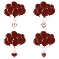 Balloons bunches, silhouette, set