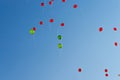 Balloons. The children released a lot of balls with ropes in the sky.Red and green balloons Royalty Free Stock Photo