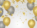 Balloons collection. Holiday illustration abstract background with many falling gold tiny confetti pieces. vector background