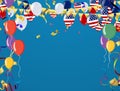 Balloons in colors of American flag with Background for 4th of July Independence day or national holidays of America. Copy space, Royalty Free Stock Photo