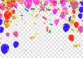 Balloons, confetti, banners and a sign for text Holiday background with Colorful balloons and confetti Royalty Free Stock Photo