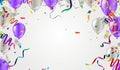 Balloons, confetti, banners and a sign for text Holiday background with Colorful balloons and confetti Royalty Free Stock Photo