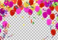 Balloons, confetti, banners and a sign for text Holiday background with Colorful balloons and confetti Royalty Free Stock Photo