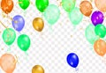 Balloons with confetti and ribbons on transparent background. Vector illustration Royalty Free Stock Photo