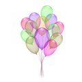 Balloons 3D bunch set, isolated on white background. Transparent color glossy flying baloon, ribbon, birthday celebrate Royalty Free Stock Photo