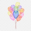 Balloons 3D bunch set, isolated on white transparent background. Color glossy flying baloon, ribbon, birthday celebrate Royalty Free Stock Photo