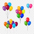 Balloons 3D bunch set, thread, isolated white transparent background. Color flying glossy baloon, ribbon, happy birthday Royalty Free Stock Photo