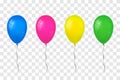 Balloons 3D set, thread, isolated white transparent background. Color glossy flying baloon, ribbon, birthday celebrate Royalty Free Stock Photo