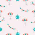 Balloons, disco ball, flags seamless pattern. Perfect for wrapping paper. Royalty Free Stock Photo