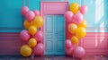 balloons in a doorway to a pink and yellow theme