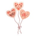 Balloons with Flower heart in boho style. Valentine card with floral elements for Valentine`s Day. A symbol of love. Vector Royalty Free Stock Photo