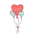 Balloons in the form of a heart with the phrase I love you on a white isolated background. Vector hand drawn illustration