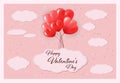 Balloons group realistic in shape red heart. Happy Valentine's Day taxt and 3d ballon isolated on pink background