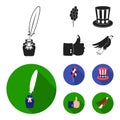 Balloons, inkwell with a pen, Uncle Sam hat. The patriot day set collection icons in black, flat style vector symbol