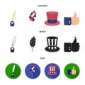 Balloons, inkwell with a pen, Uncle Sam hat. The patriot day set collection icons in cartoon,black,flat style vector