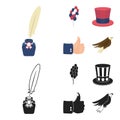 Balloons, inkwell with a pen, Uncle Sam hat. The patriot day set collection icons in cartoon,black style vector symbol