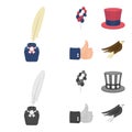 Balloons, inkwell with a pen, Uncle Sam hat. The patriot day set collection icons in cartoon,monochrome style vector