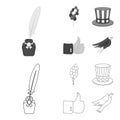 Balloons, inkwell with a pen, Uncle Sam hat. The patriot day set collection icons in outline,monochrome style vector