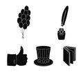 Balloons, inkwell with a pen, Uncle Sam`s hat. The patriot`s day set collection icons in black style vector symbol stock