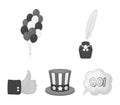 Balloons, inkwell with a pen, Uncle Sam`s hat. The patriot`s day set collection icons in monochrome style vector symbol