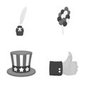 Balloons, inkwell with a pen, Uncle Sam s hat. The patriot s day set collection icons in monochrome style vector symbol