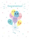 Balloons with the inscription congratulations. Colorful balloons in kawaii style. Vector illustration isolated on white