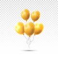 Balloons isolated on transparent background. Vector realistic helium golden rose, glossy gold birthday balloons. Royalty Free Stock Photo