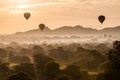 Balloons over Bagan and the skyline of its temples, Myanm Royalty Free Stock Photo