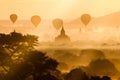 Balloons over Bagan and the skyline of its temples, Myanm Royalty Free Stock Photo