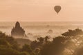 Balloons over Bagan and the skyline of its temples, Myanm Royalty Free Stock Photo