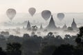Balloons over Bagan and the skyline of its temples, Myanm Royalty Free Stock Photo