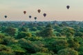 Balloons over Bagan and the skyline of its temples, Myanm Royalty Free Stock Photo