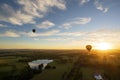 Balloons over vineyards in Pokolbin wine region at sunrise, Hunter Valley, NSW, Australia