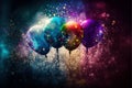 Balloons party background with colorful glitter. Generative AI