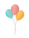 Balloons of pink, blue and yellow colors on an isolated white background. Illustration of festive cartoon balloons Royalty Free Stock Photo