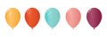 Balloons in pink, blue, yellow, purple and orange on an isolated white background. Illustration of festive cartoon Royalty Free Stock Photo