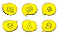 Balloons, Present delivery and Engineer icons set. Social responsibility sign. Vector